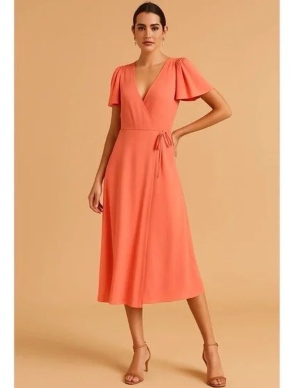 Abercrombie & Fitch Coral Wrap Midi Dress
